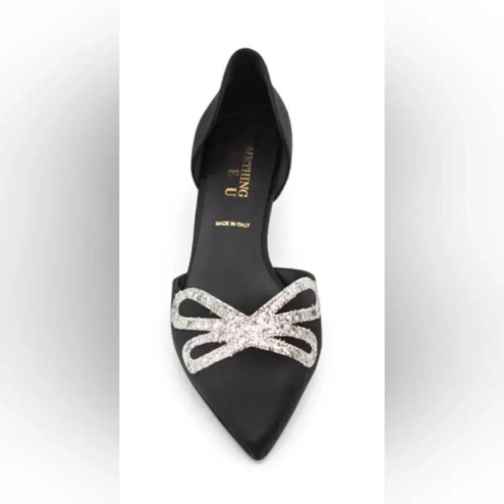 Something Bleu Darla d'Orsay Kitten Heel New Size 7 Black With Silver Bow
